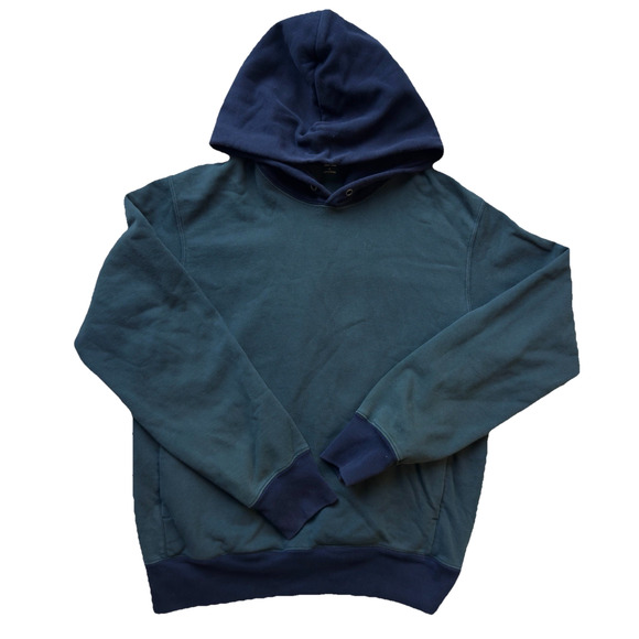 Uniqlo Mens Pullover Hoodie Size Small Color block Navy & Blue Dark Green Pocket - Picture 1 of 5